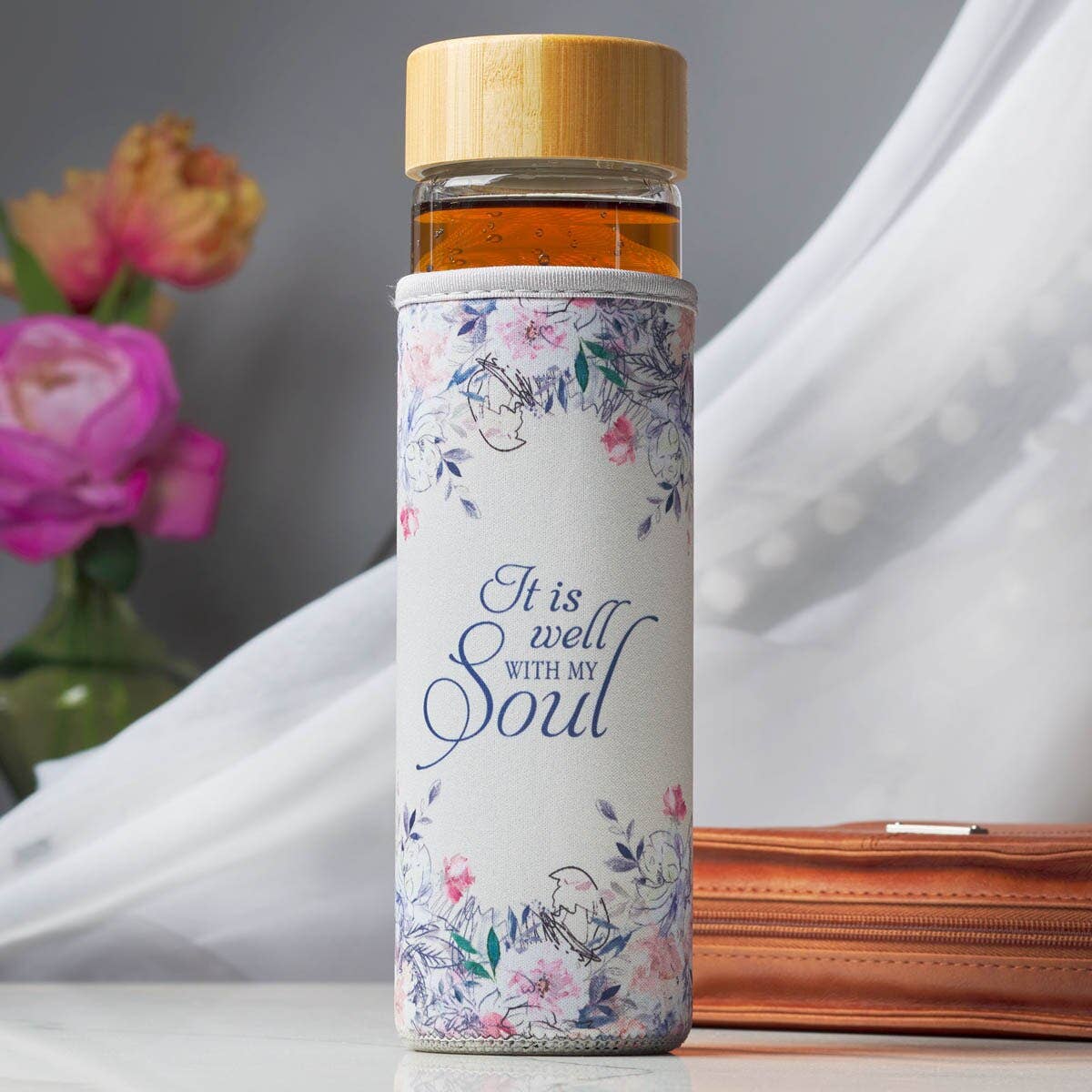 Water Bottle Glass w/ Sleeve It is Well with My Soul