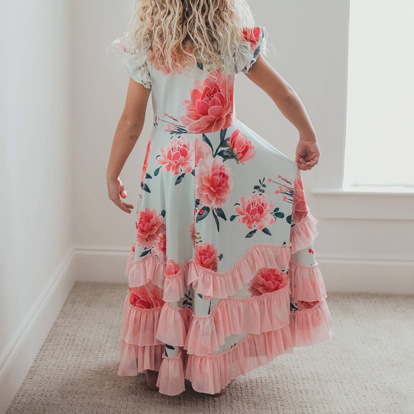 Girls Mint & Pink Flutter Ruffles Dress