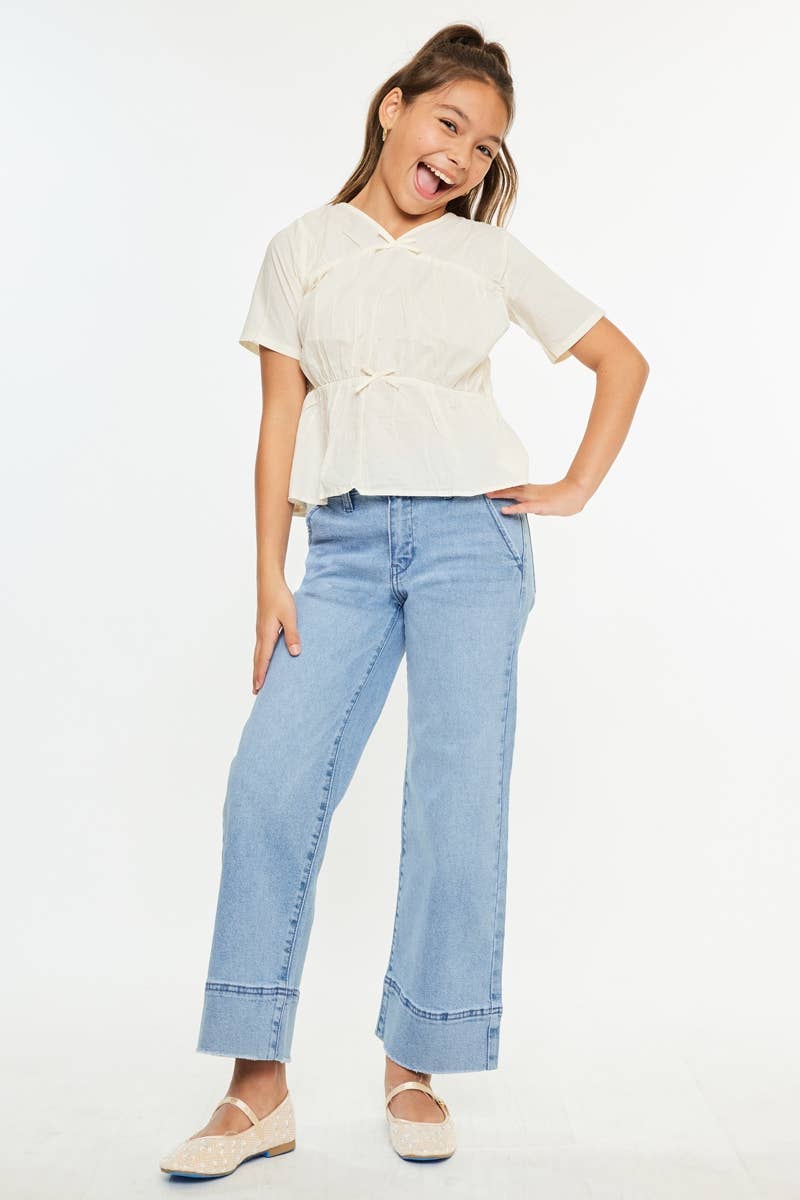 Girls HIGH RISE CROPPED WIDE LEG JEANS KanCan
