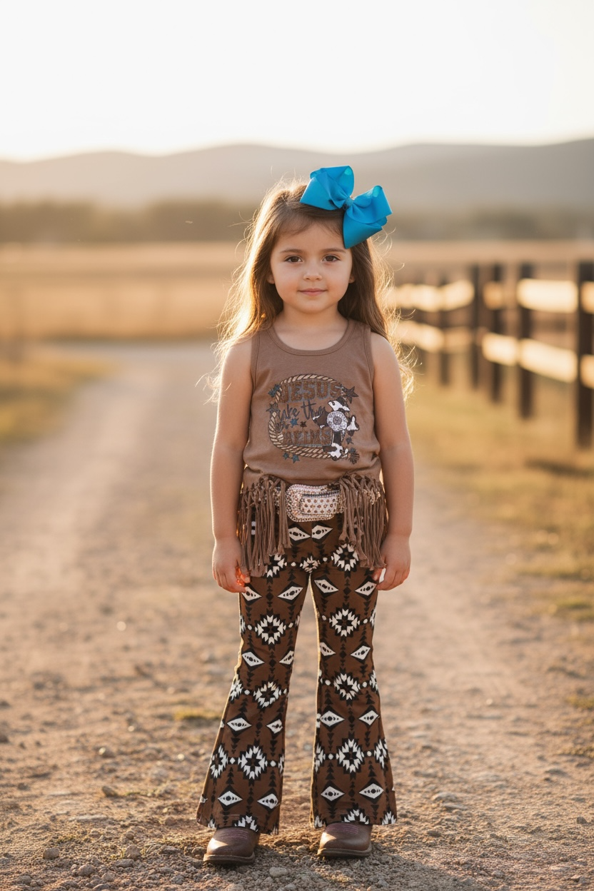 Brown Aztec Bootcut Denim Pants.