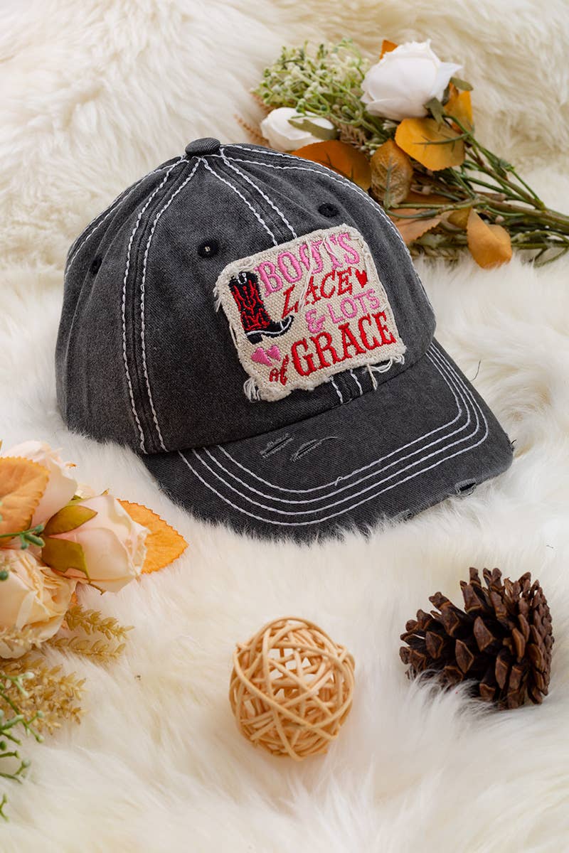 BOOTS LACE..BLACK DISTRESSED KIDS CAP