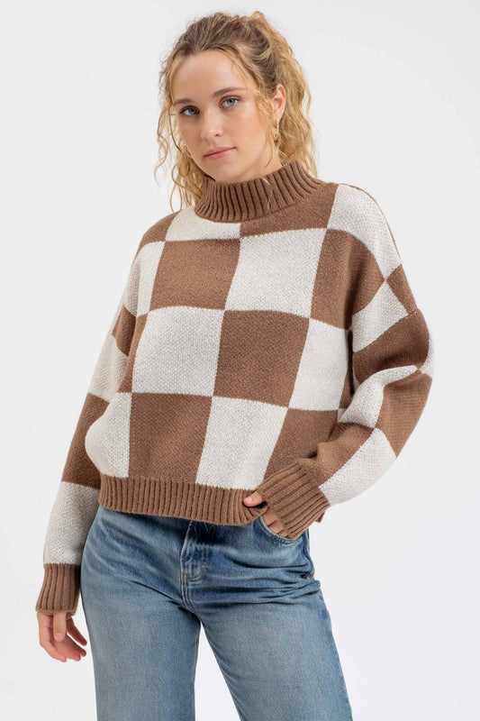 Brown Checkered Sweater