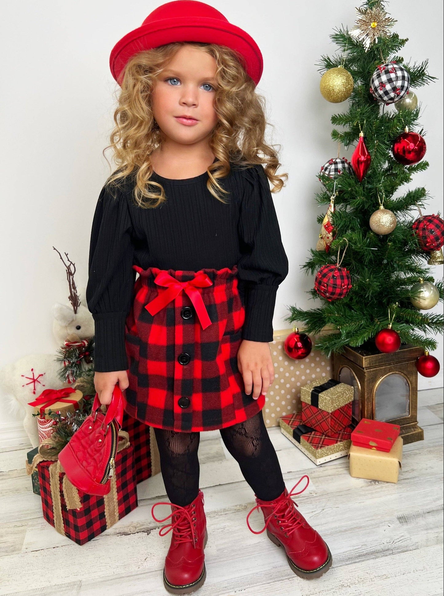 Girls Plaid Skirt Set