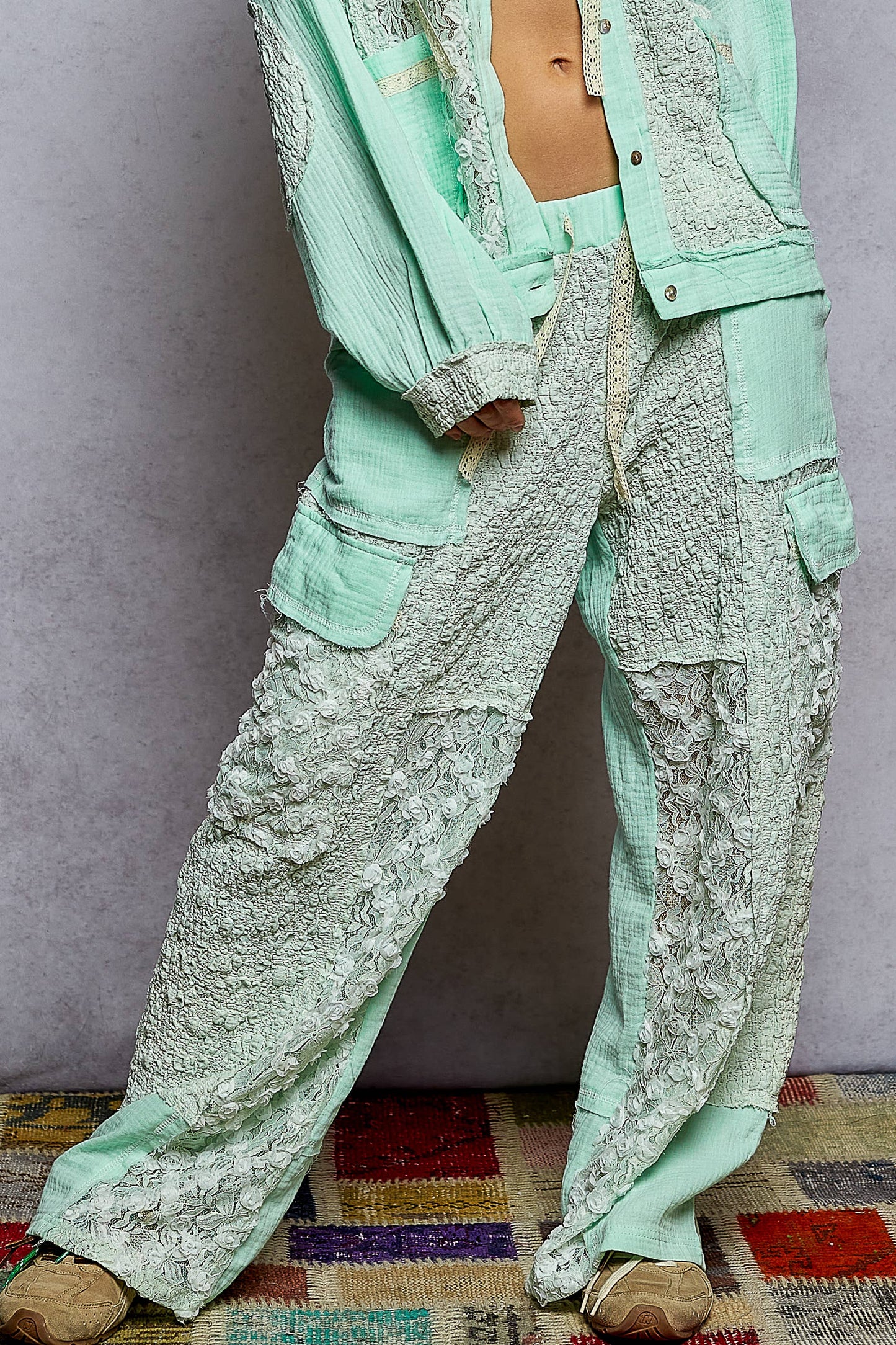 Lace Patch Wide Pants