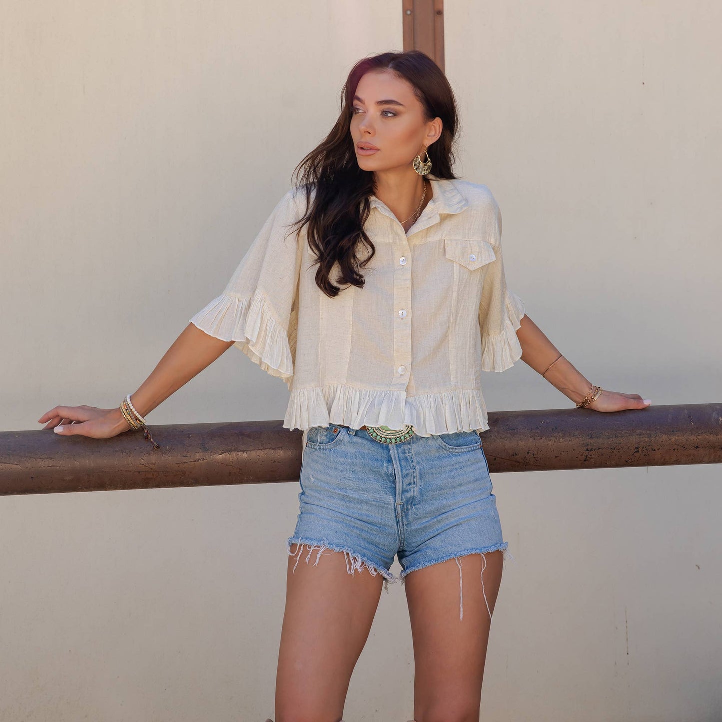 Crop Jacket with Ruffled Hem