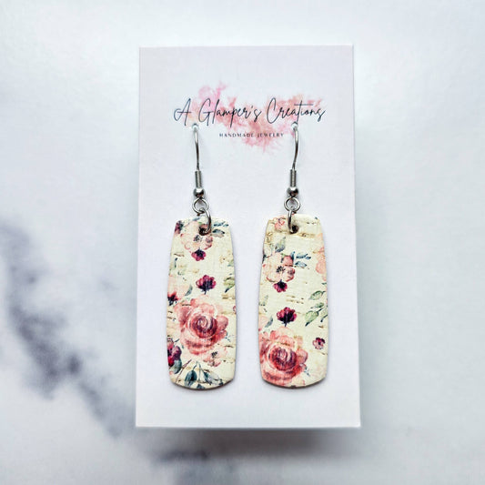 Mauve Pink Floral Mini Bar Leather Earrings