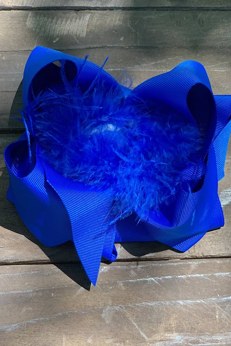 Electric Blue Feather Hair Bow