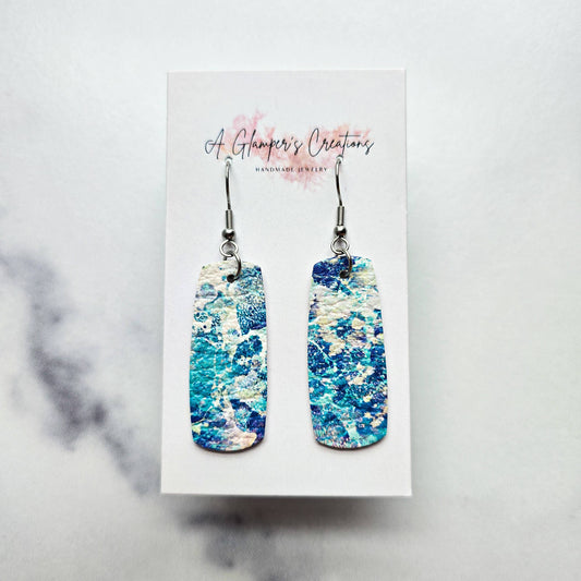 Blue Ocean Mini Bar Leather Earrings