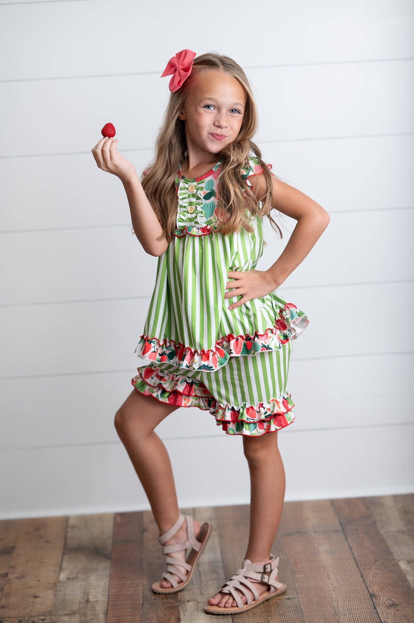 Girls Strawberry Striped Short Set