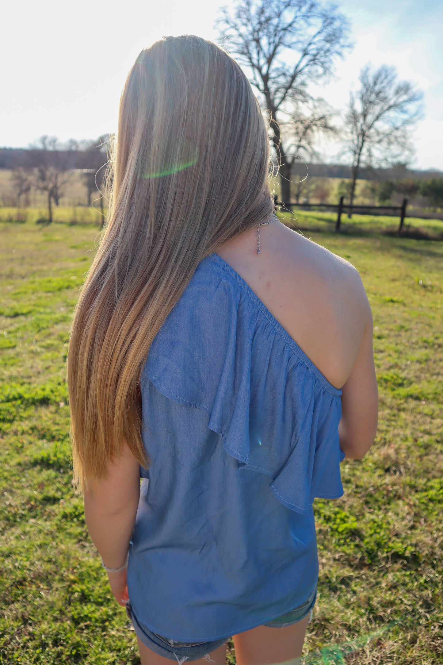One Shoulder Chambray Top