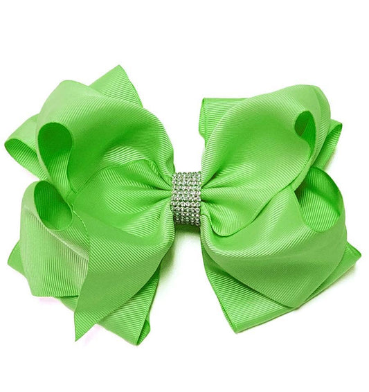 MINT GREEN RHINESTONE HAIR BOW .