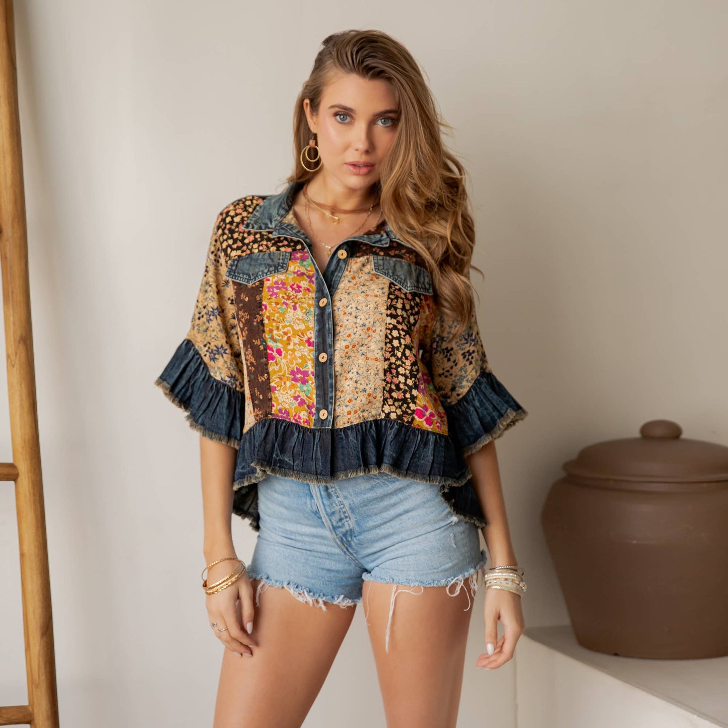 Crop Jacket with Ruffled Hem