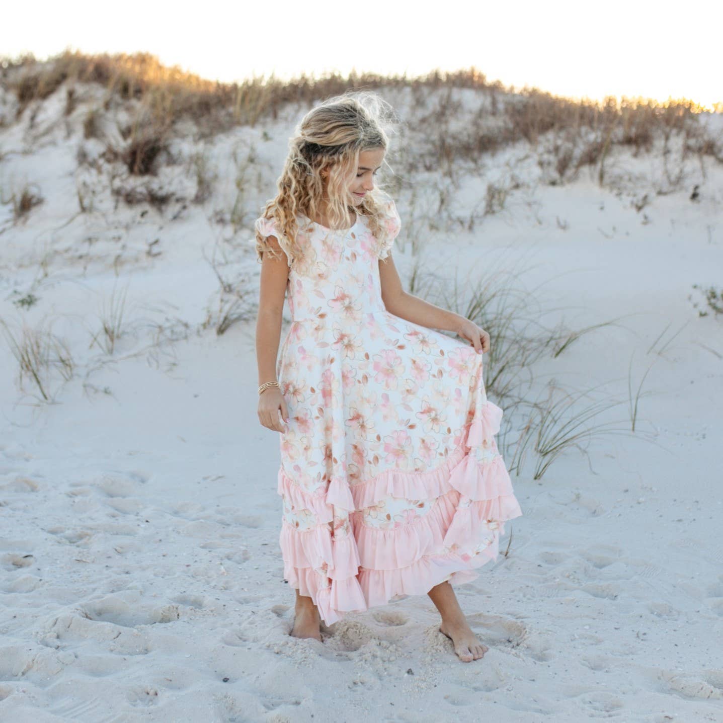 Girls Blush Flutter Ruffles Dress