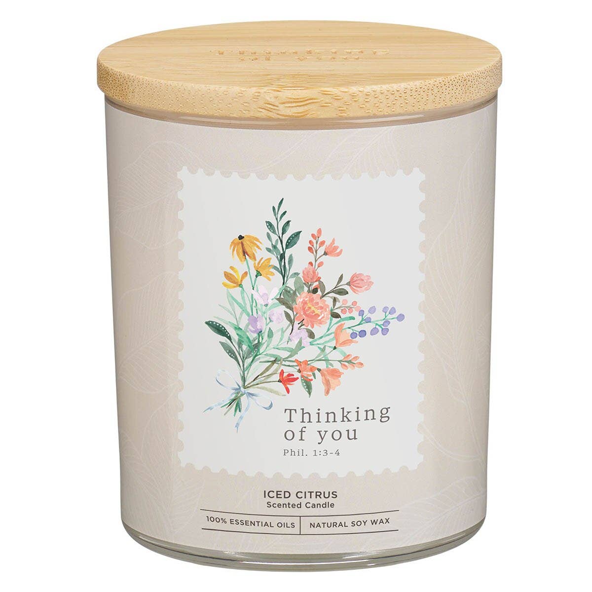Glass Candle w/Bamboo Lid Cream Thinking of You Phil. 1:3-4