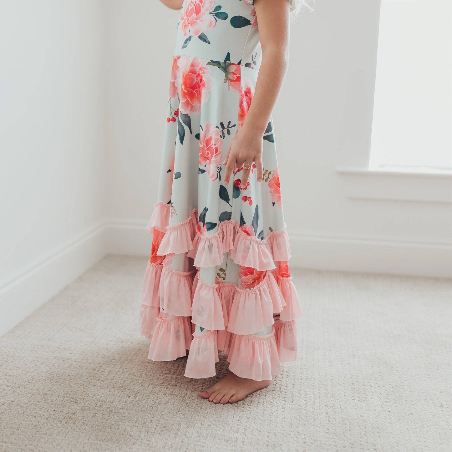 Girls Mint & Pink Flutter Ruffles Dress