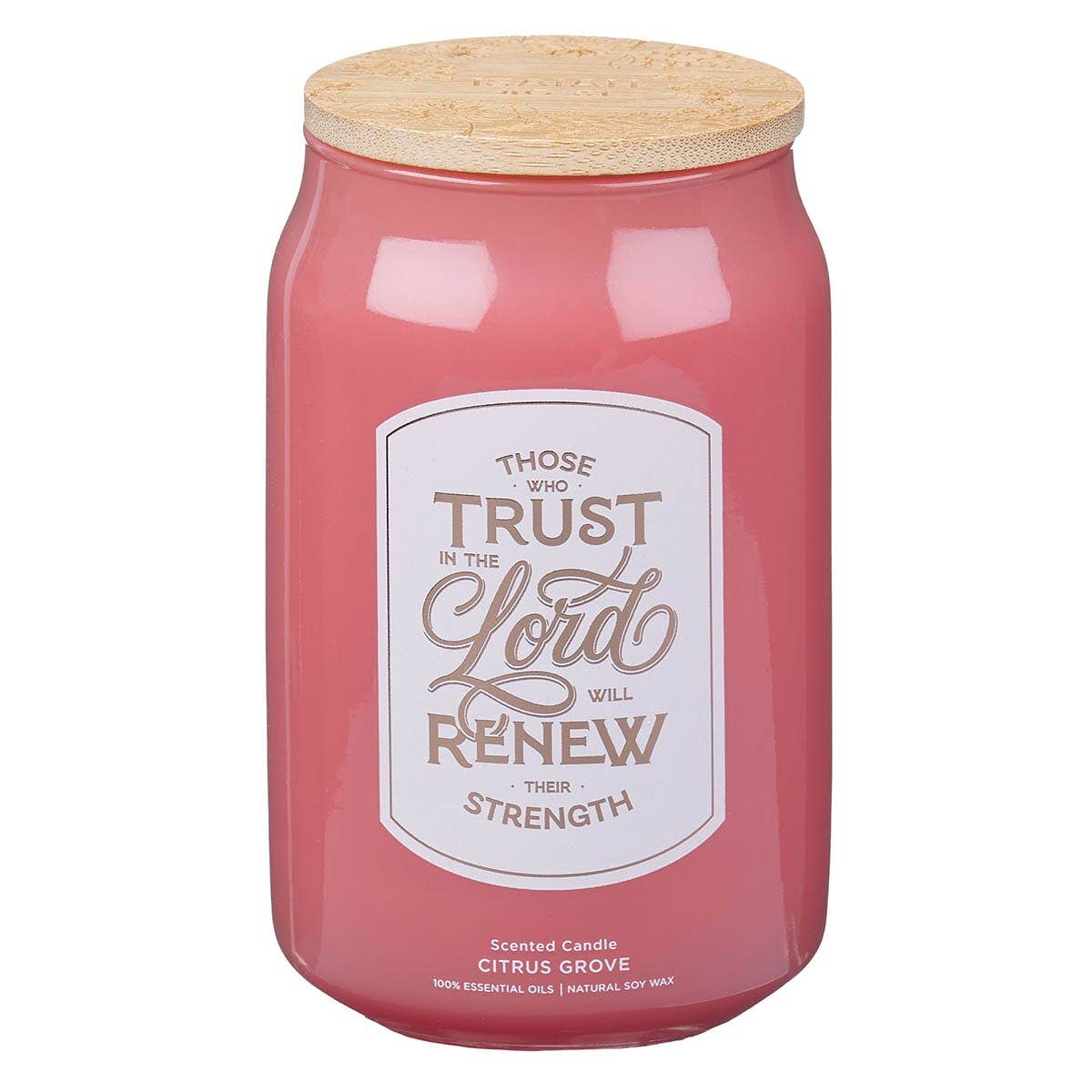 Glass Candle w/Bamboo Lid Those Who Trust Isa 40:31