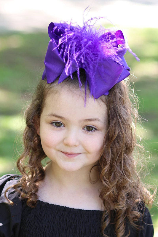Regal Purple Feather Hair Bow