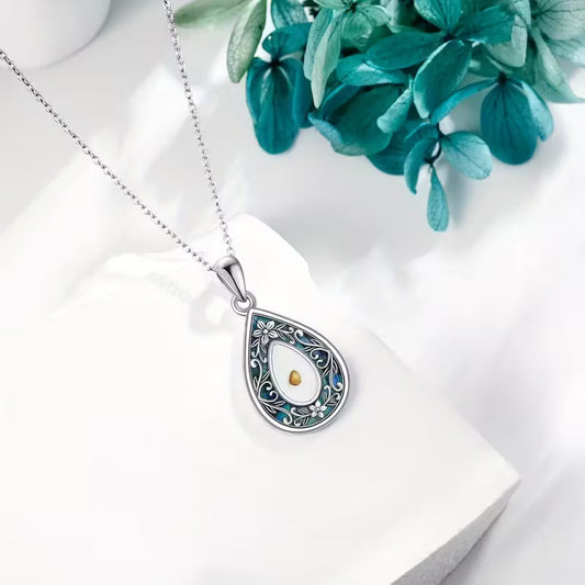 Mustard Seed Tear Drop Pendant Necklace