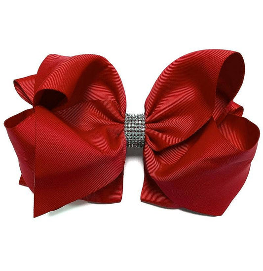 RED RHINESTONE BOW 7.5 " WIDE