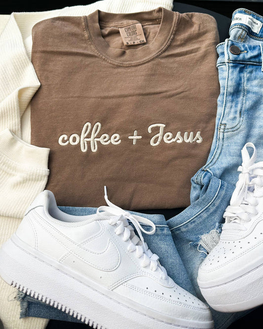 Coffee/Jesus Embroidery Tee
