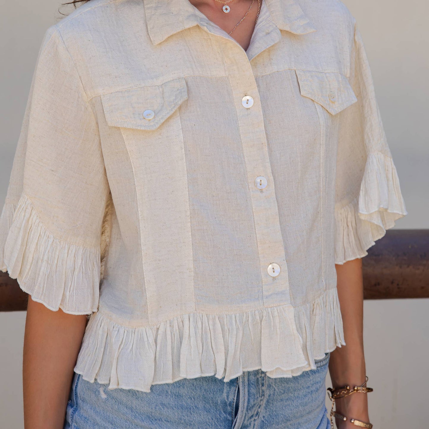 Crop Jacket with Ruffled Hem