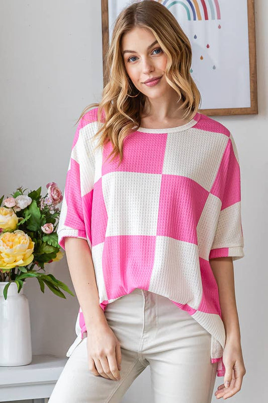 Pink Checkered Oversized Top