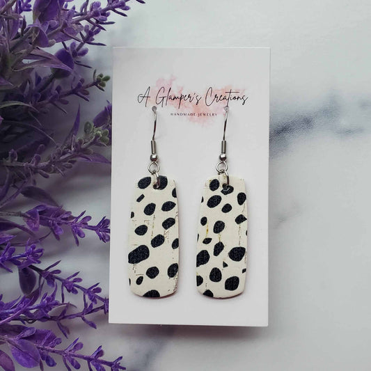 Black Dots on White Mini Bar Leather Earrings