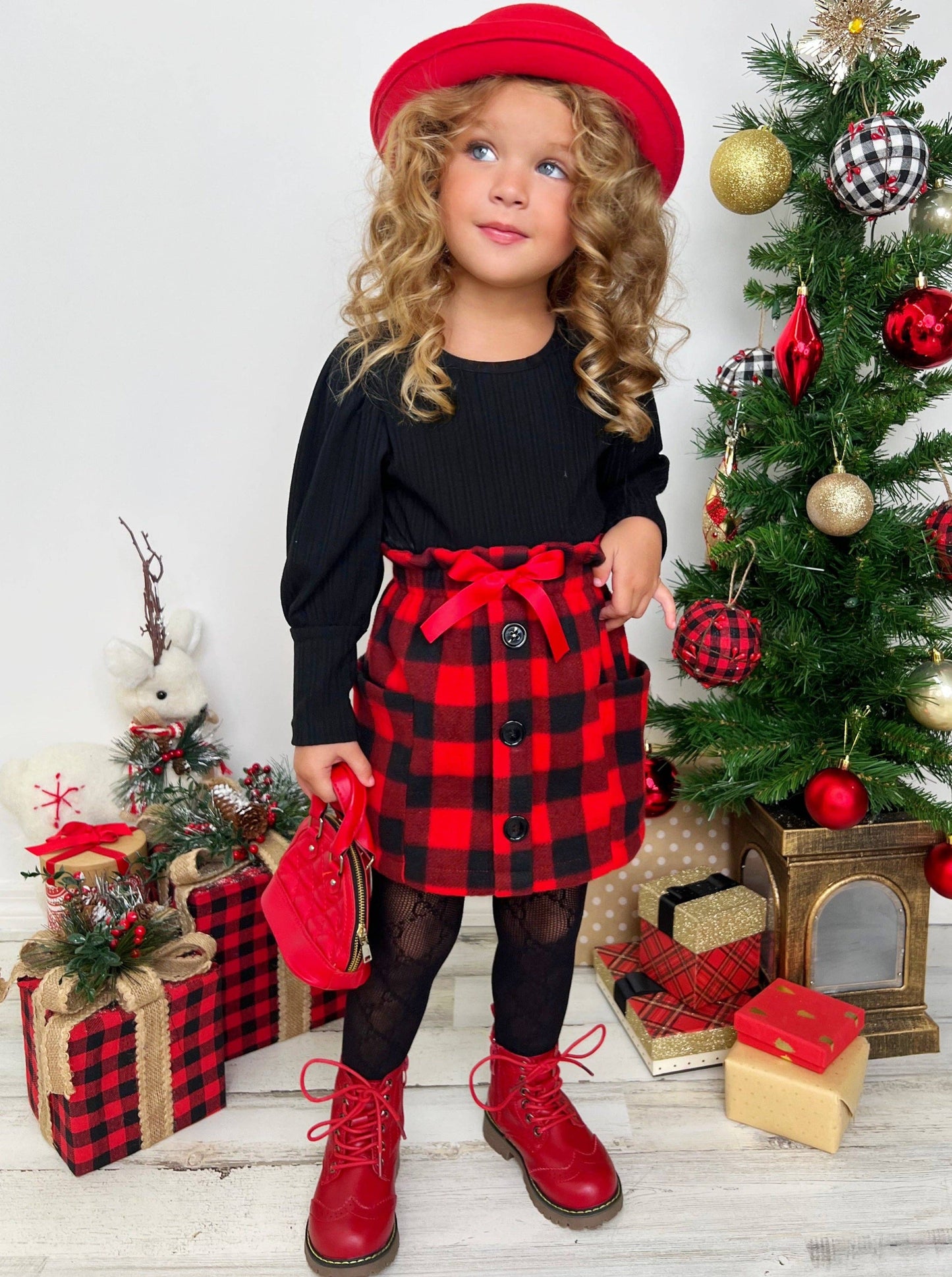 Girls Plaid Skirt Set