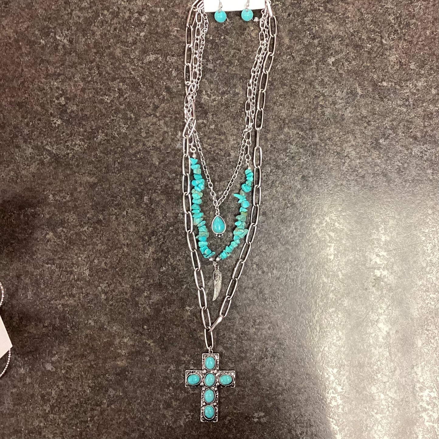 Layered Turquoise Cross Necklace Set