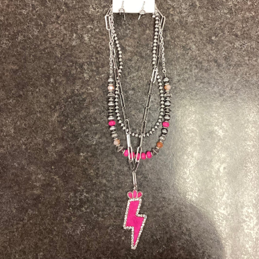 Fuchsia Lightning Bolt Layer Necklace
