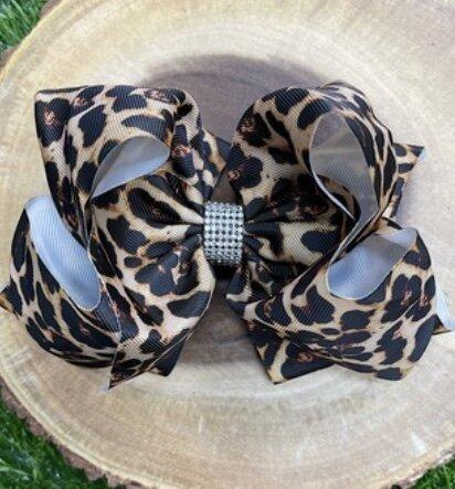 Kids Leopard Rhinestone Bow