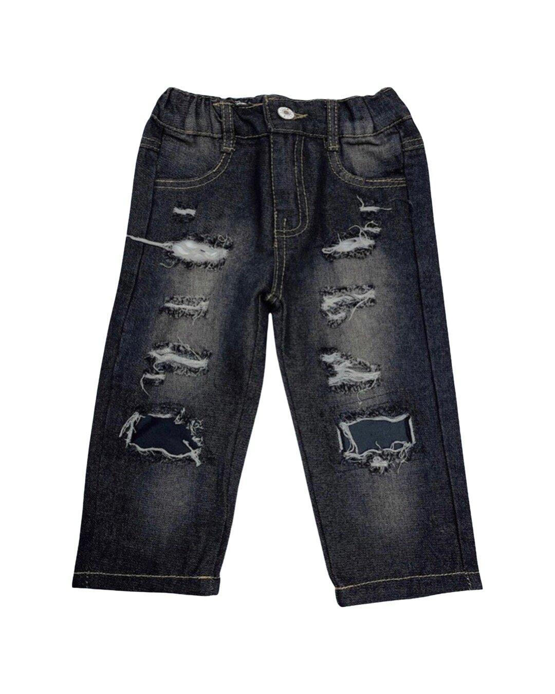Boys Black Distressed Patch Jeans