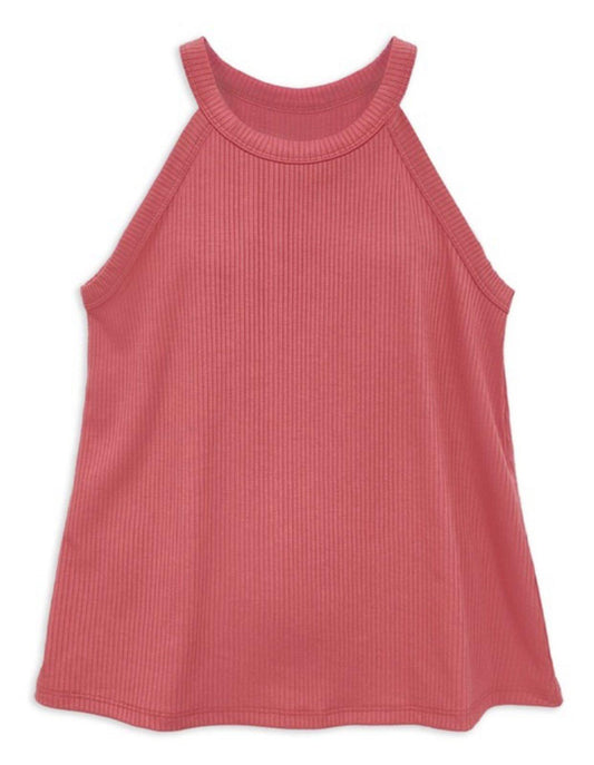 Girls Ribbed Tank Top-Dark Blush Pink