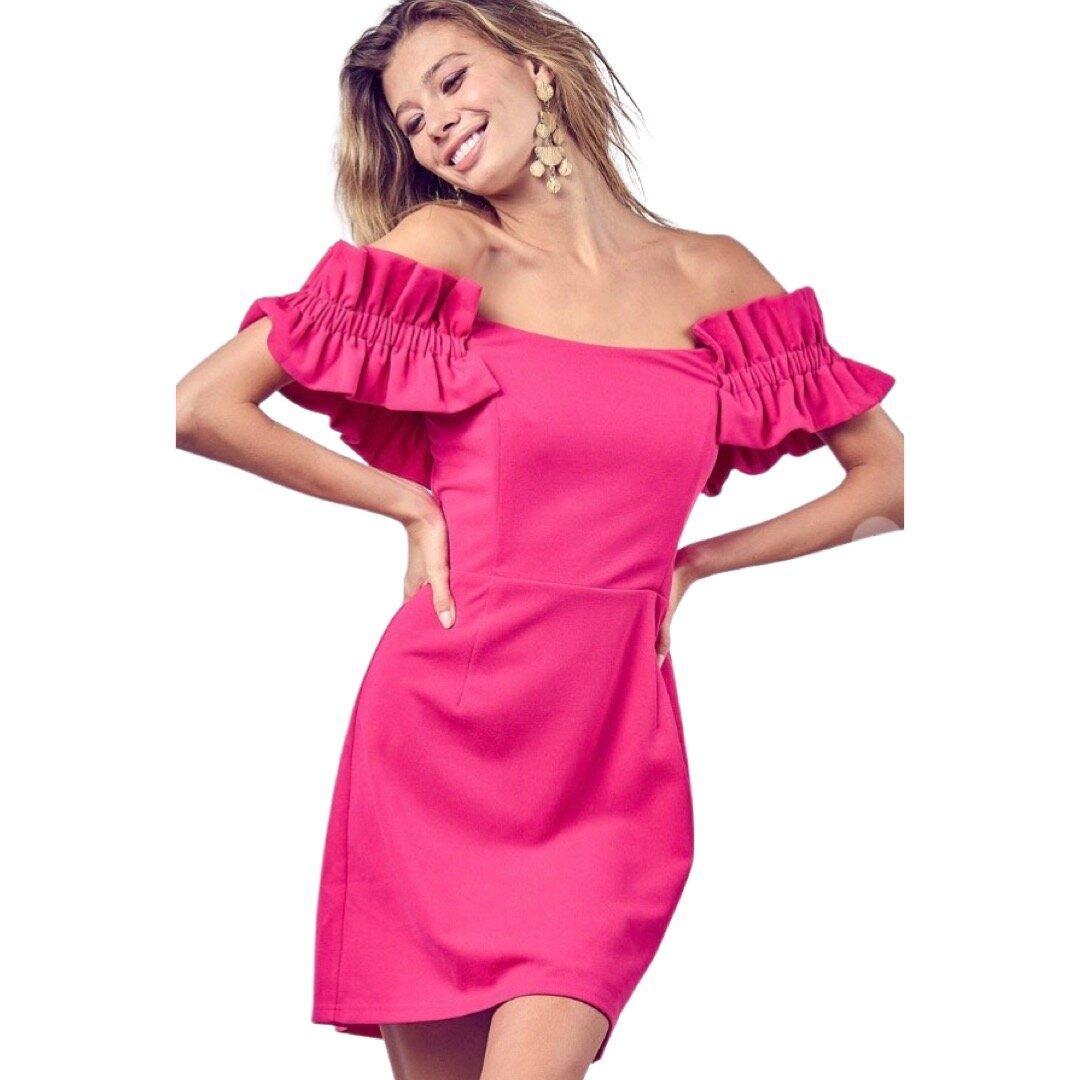 Pink Ruffle Sleeve Dress