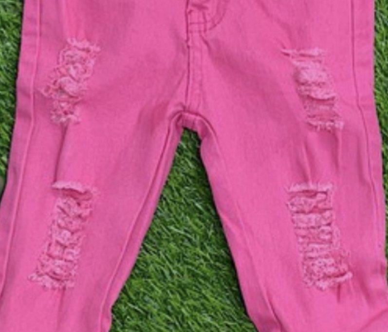 Infant Hot Pink Distressed Denim Bell Pants