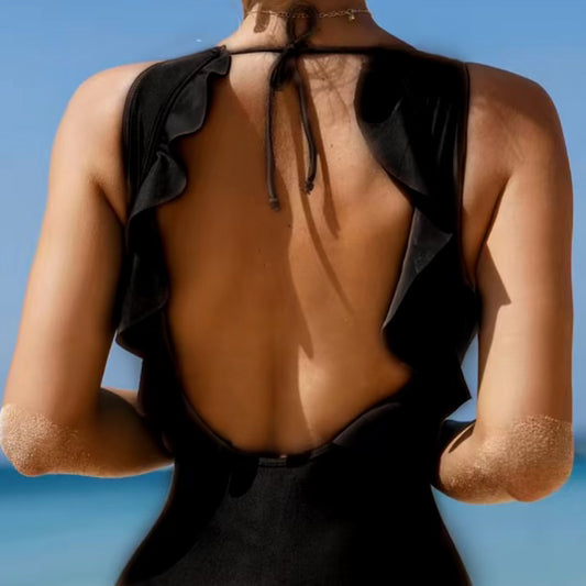 Black Open Back One-Piece Swimsuit