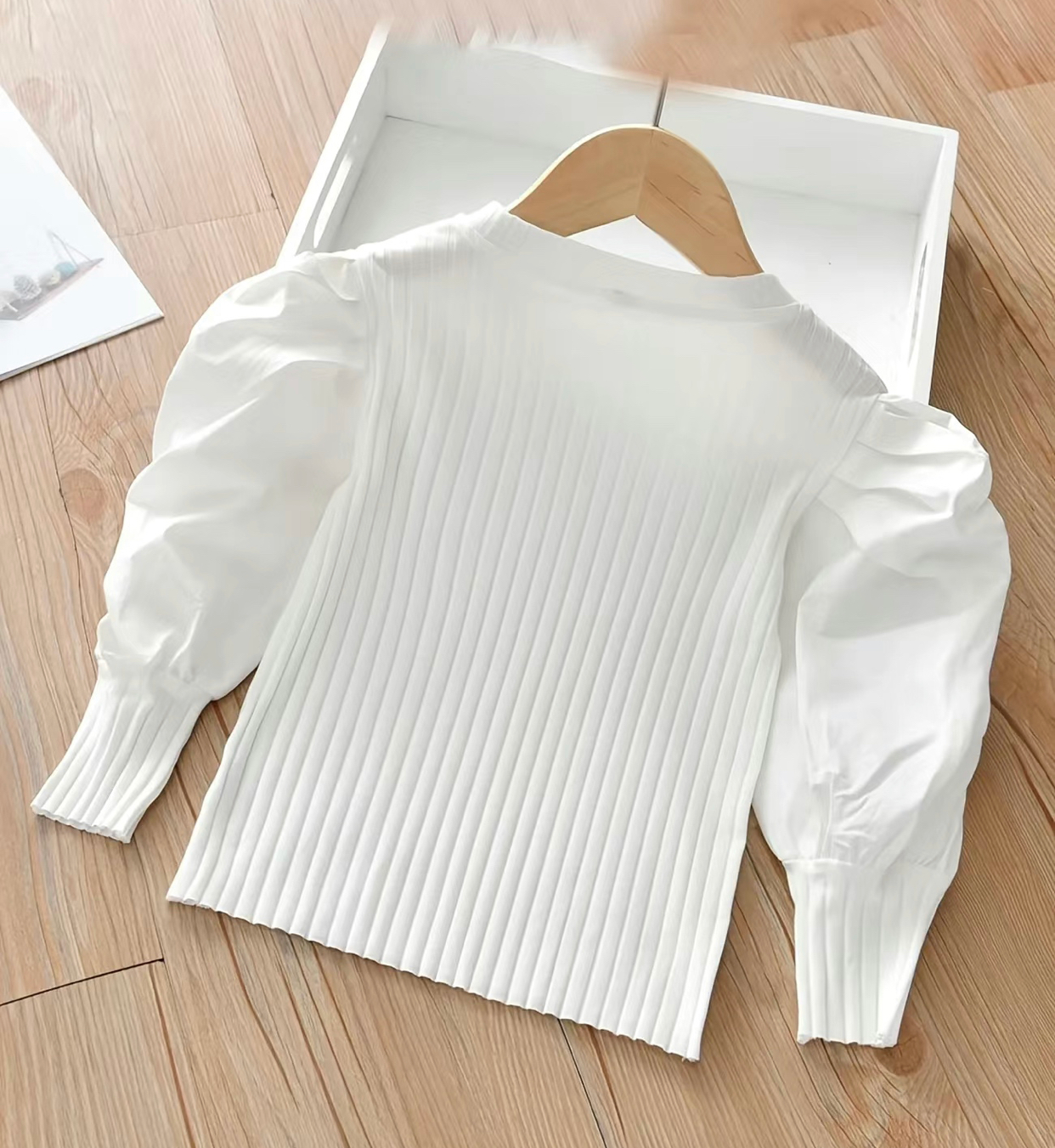 Girls Ribbed Puff Sleeve Top