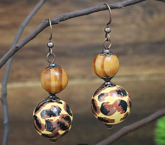 Wooden Leopard Earrings