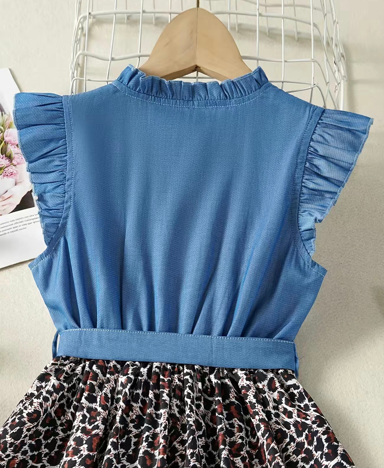 Girls Blue/Leopard Dress
