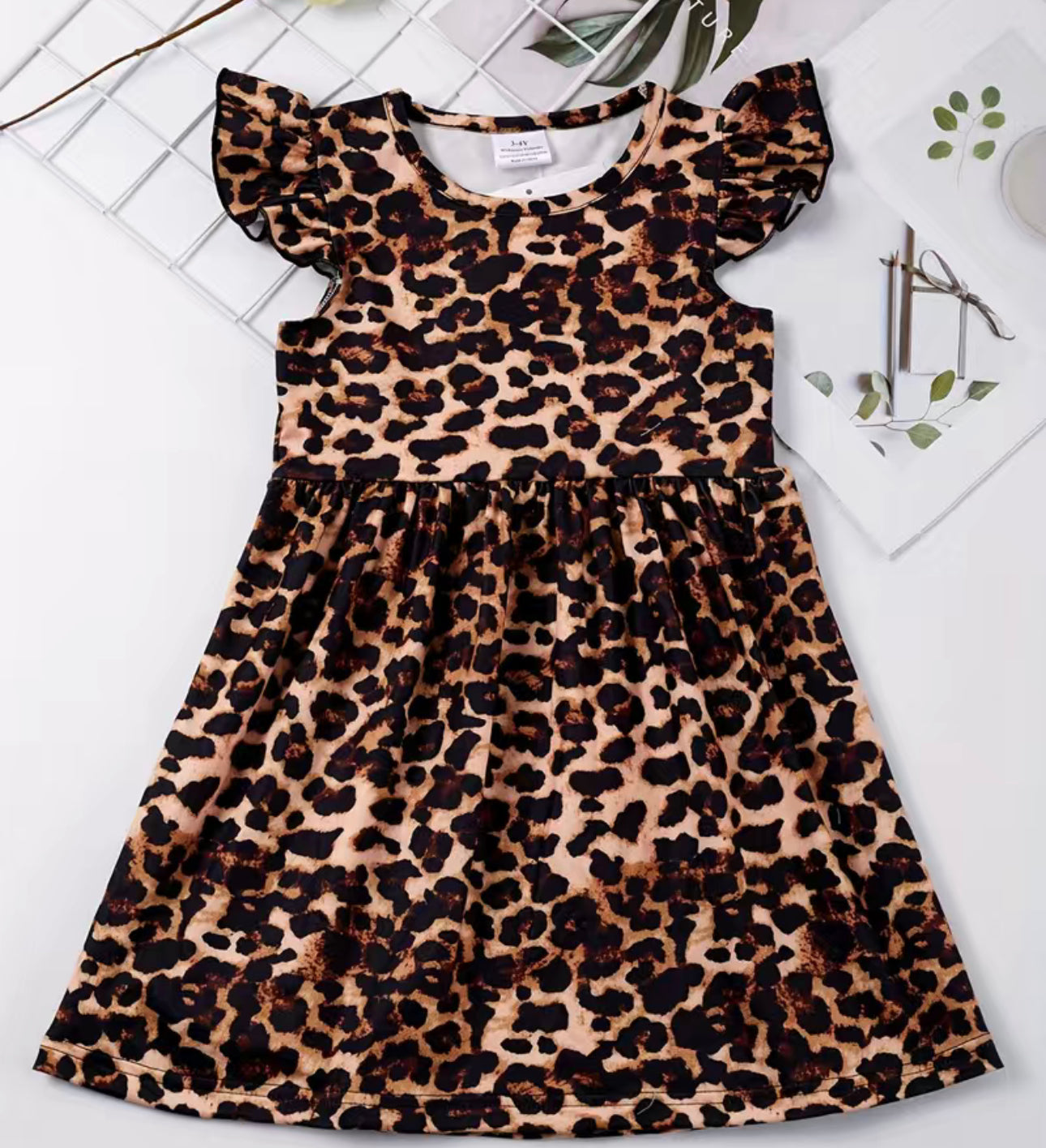 Girls Ruffle Leopard Dress