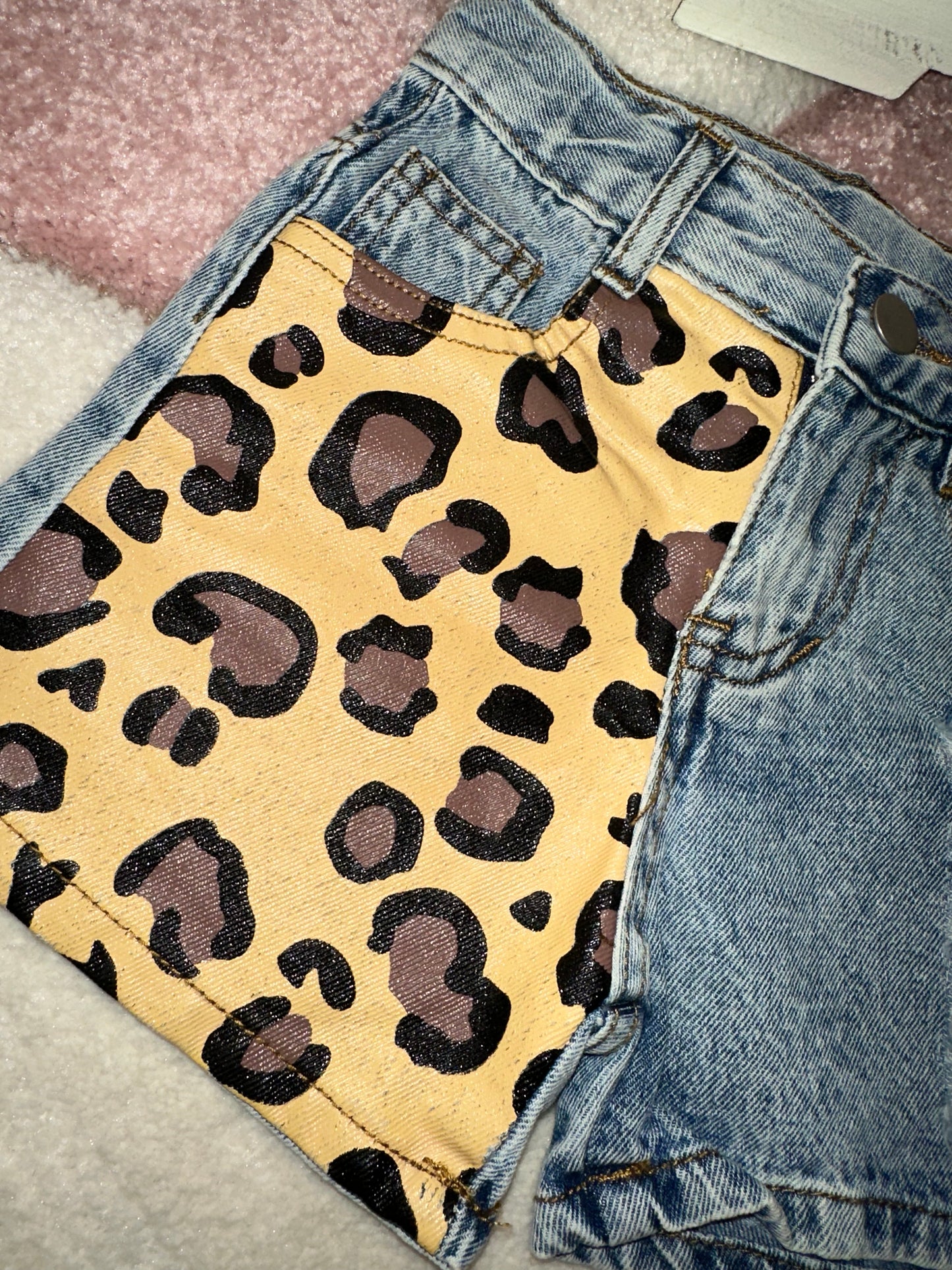 Girls Leopard Distressed Denim Shorts