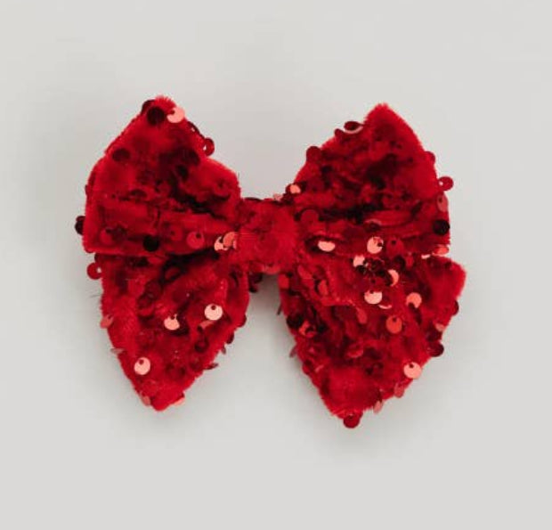 Girls Chunky Red Sequin Hair Bow