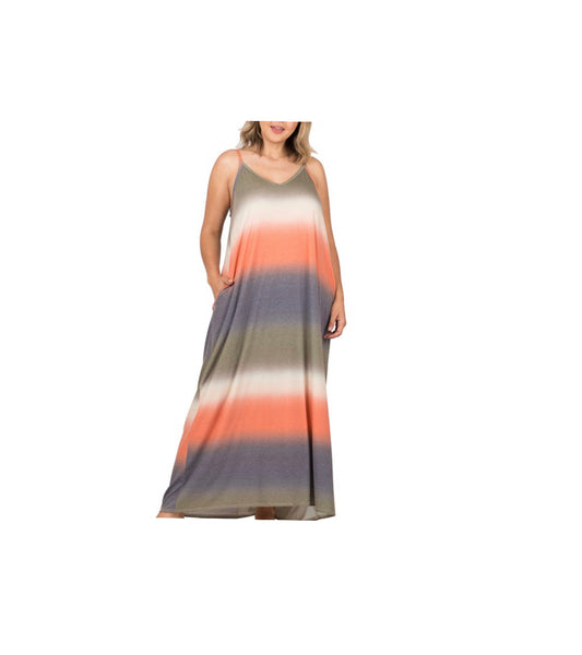 Plus Printed V-Neck Cami Maxi Dress