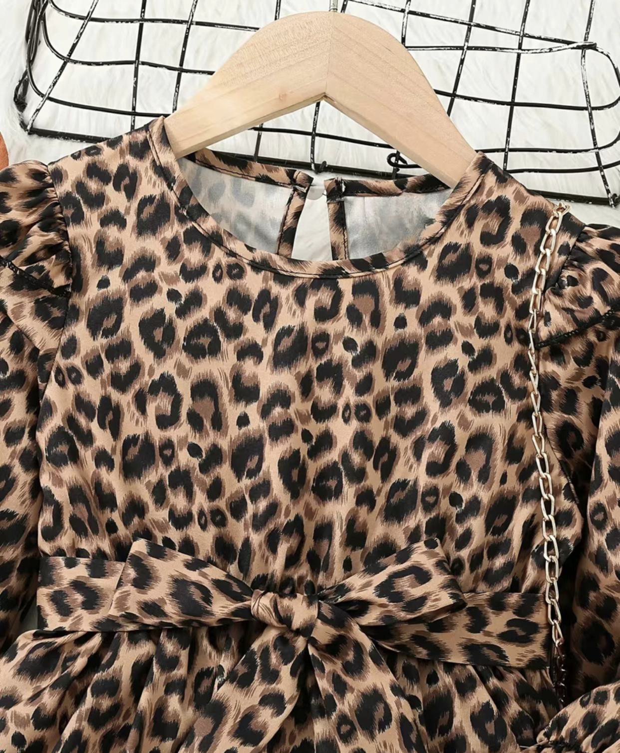 Girls Leopard Print Long Sleeve Dress