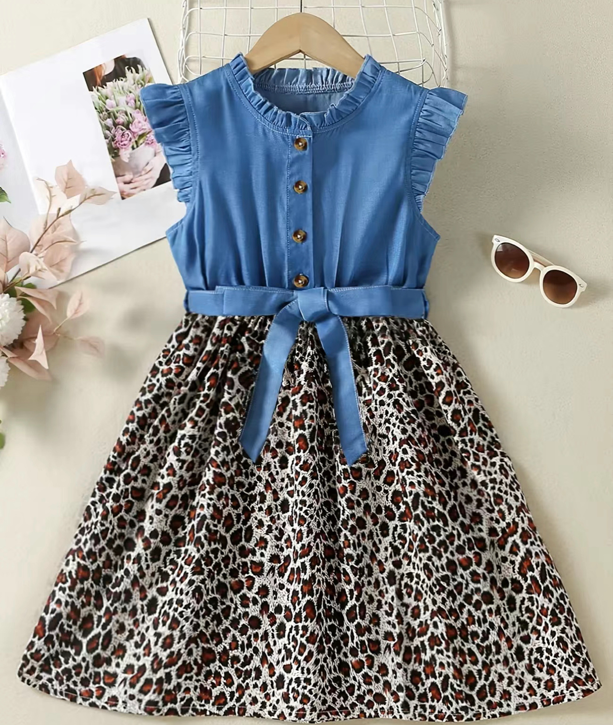 Girls Blue/Leopard Dress