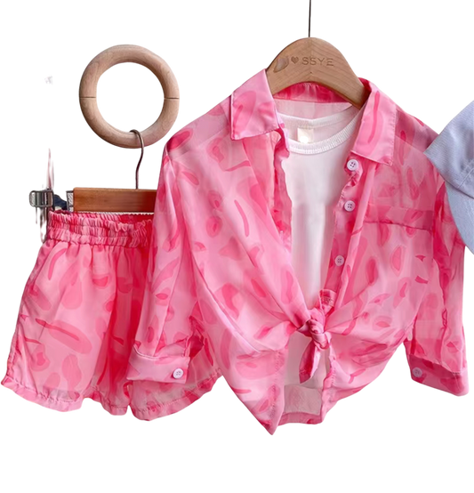 Girls 3pc Pink Leopard Shorts Set