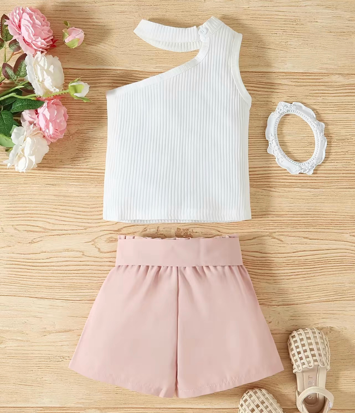 Girls Pink & White Short Set