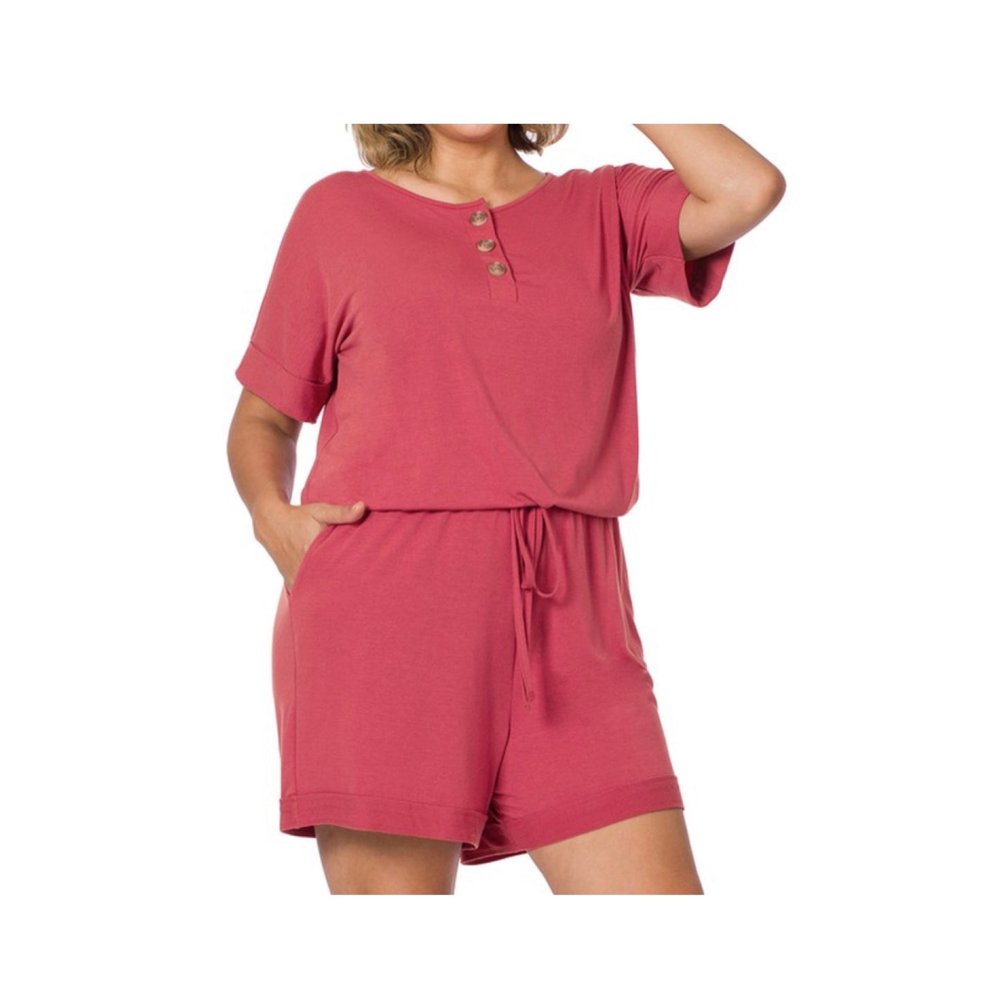 Plus Rose Romper with Pockets