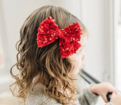 Girls Chunky Red Sequin Hair Bow
