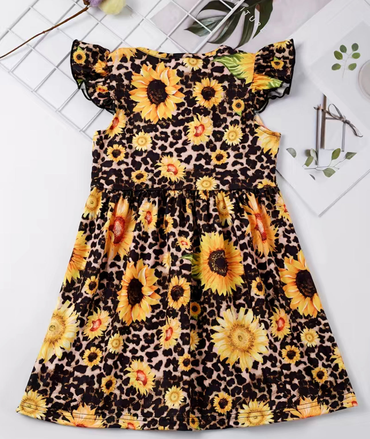 Girls Ruffle Sunflower Dress